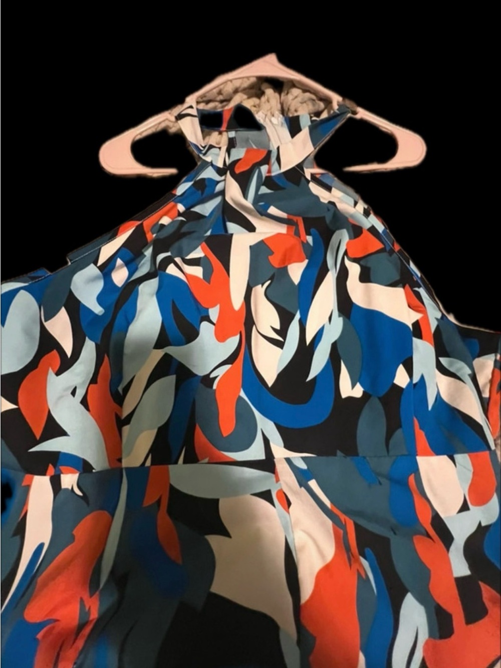 SHEIN Halter Jumpsuit with Abstract Print in Blue, Red, & White